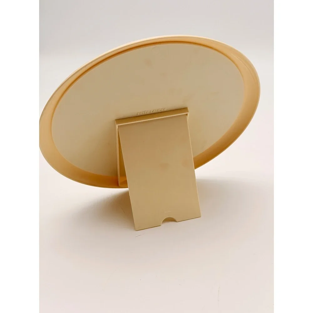 Estee Lauder Vintage Cream Round Tabletop Vanity Mirror Foldable Kickstand Base